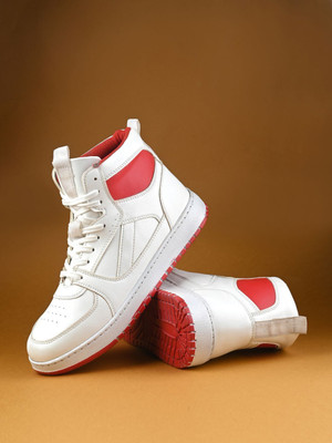 Mast & Harbour Mast & Harbour High Top Pu Sneakers For Men(White, Red , 9)