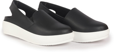 FAUSTO Height Enhancer Elastic Closure Back Strap Platform Heel Slip On Shoes|Classic Sneakers For Women(Black , 7)