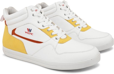 WELVIC Peak Hingh Ankle Sneakers For Women(White, Yellow , 3)