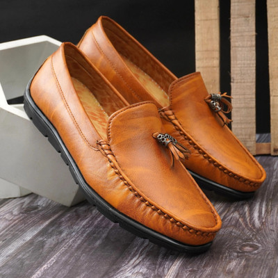 PROVOGUE Synthetic Leather Loafers | Lightweight AirMix Sole | Cushion Comfort Loafers For Men(Tan , 10)