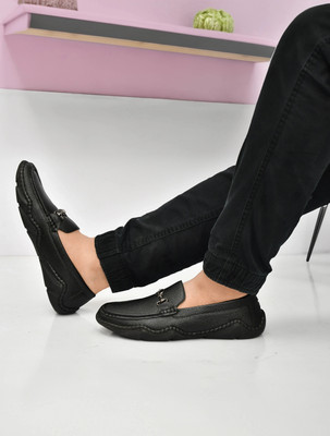 KILLER Killer Men’s Synthetic Leather Loafers | Hand-Stitched Slip-On with AirMix Sole Loafers For Men(Black , 9)