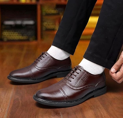 Aramish Genuine Leather Laceup Formal Lace Up For Men(Brown , 10)