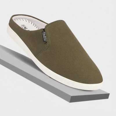 FAUSTO Fashion Outfit Comfortable Canvas Casual Back Open Slip On Shoes Loafers For Men(Olive , 9)