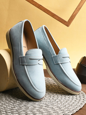 Roadster Men blue solid suede round toe comfortable slip on moccasins stylish casual loa Loafers For Men(Blue , 9)