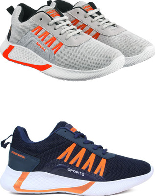Free Kicks Combo Of 2 Shoes FK-444 & FK-394 Sneakers For Men(Blue, Orange , 9)