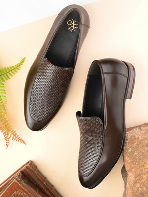 House of Pataudi Men brown slip on semi formal officewear moccasins textured penny loafers shoes Slip On For Men(Brown , 9)
