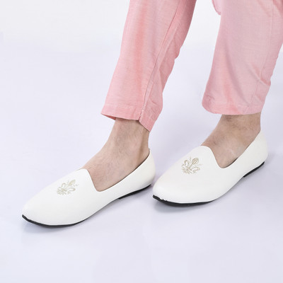 FAUSTO Classic Ethnic Evening Wedding Party Comfort Embroidery Slip On Jutis and Mojaris For Men(White , 12)