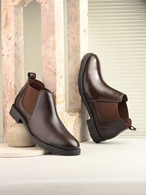 KASTAVA Premium Synthetic Half Chalsea Boots For Men(Brown , 7)