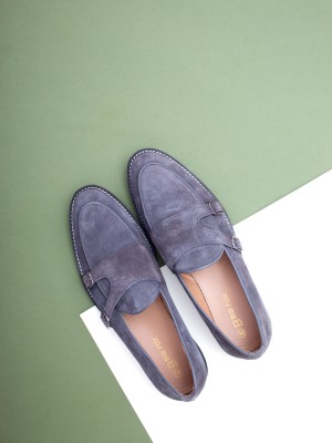 BIG FOX Suede Leather Penny Loafers For Men(Grey)