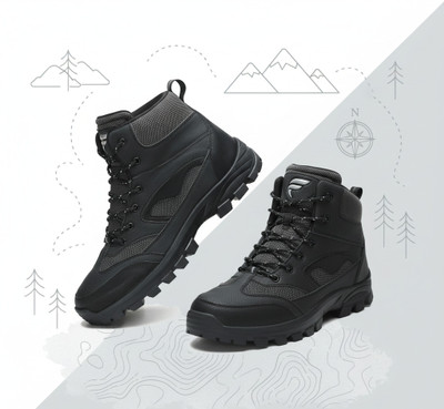 Field Care HIKER Casual Fashion Mid-Top Lace-Up Anti-Skid Waterproof Comfort Adveture Outdoors For Men(Black , 9)