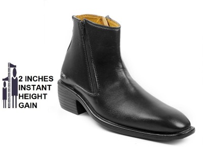 BXXY Men's Black Height increasing Latest Formal Party wear Zipper Boots Slip On For Men(Black)
