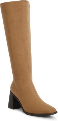 London Rag Camel Block Heel Calf Length Boots Boots For Women(Brown)