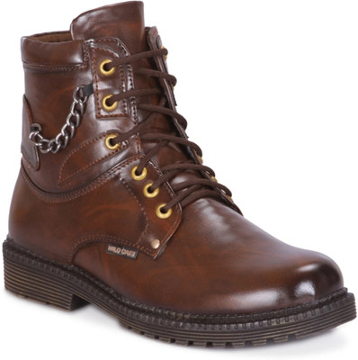 BROOMI Side Chain Boots For Men(Brown , 8)