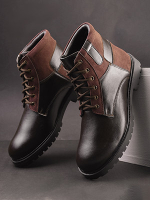 Roadster Men brown solid blocked heeled lace up high top regular chukka outdoor boots Boots For Men(Brown , 9)