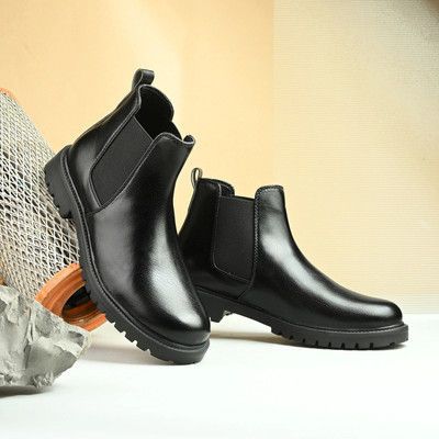 LUSONUDDA Men Casual & Comfortable chelsea slip-on for men||Synthetic Leather Boot for men Boots For Men(Black , 6)