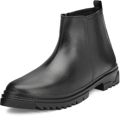 PATASHA Men’s Premium Black Leather Chelsea Boots with Rugged Sole Boots For Men(Black , 10)