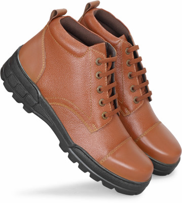 PILLAA Genuine Leather Lace-Up Ankle Boots For Men(Tan , 8)