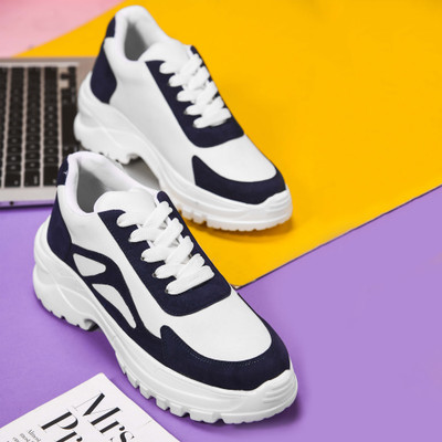 jm looks Women Chunky Sneakers Lace-Up Casual Shoes for Women Daily Wear Gym Office Wear Sneakers For Women(Blue , 7)