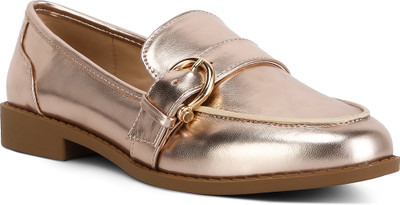 London Rag Rose Gold Haruka Metallic PU Loafers Loafers For Women(Gold , 3)