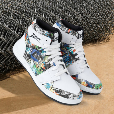 Zixer High Ankle Sneakers Shoes For Boys Color Blocked Casual High Tops Stylish Print High Tops For Men(Blue , 12)