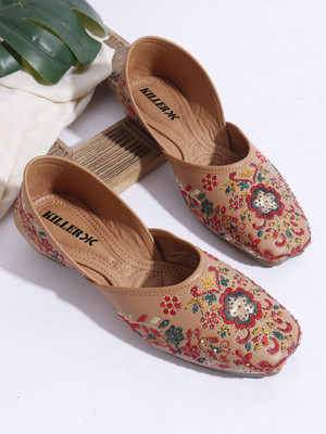 KILLER ,Women Mojari Soft Leather Ethnic Jutti, Flats Mojari for Girls. Bellies For Women(Tan , 5)