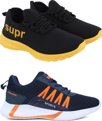 Free Kicks Combo of 2 FK - 412-394 Trendy Running Shoes For Men(Black, Yellow, Blue, Orange , 6)