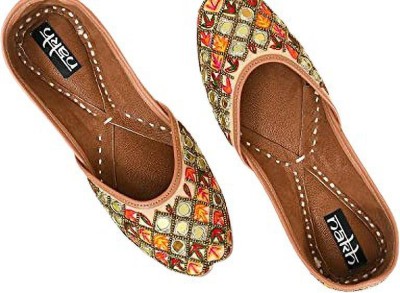 Nakh Women's/Leather Comfortable Ethnic Work Jutti Bellies For Women(Gold)