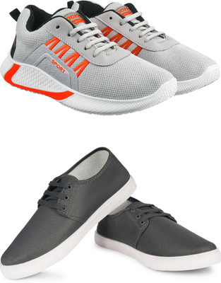 Free Kicks Combo Of 2 Shoes FK-444 & FK-201 Sneakers For Men(Grey , 9)