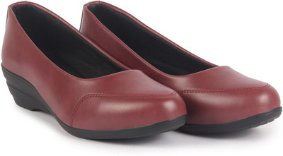 FAUSTO Formal Platform Wedge Heel Ballerina Shoes For Women(Maroon , 3)