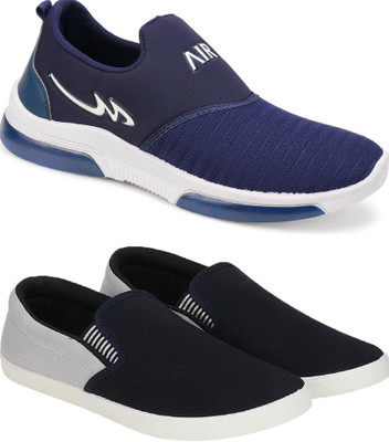 Free Kicks Combo FK-MXO and FK-FM lightweight Slip On Sneakers For Men(Navy , 9)