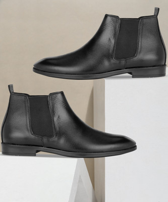 Afrojack Men's Original Leather Chelsea Boots Boots For Men(Black , 9)