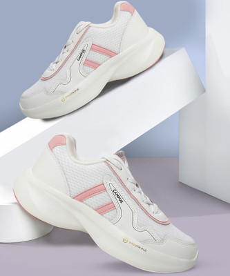 CAMPUS HALL Casual Shoes | Memory Insole Cushioning | Comfortable Mesh Upper | Lace-Up Sneakers For Women(White, Pink , 6)