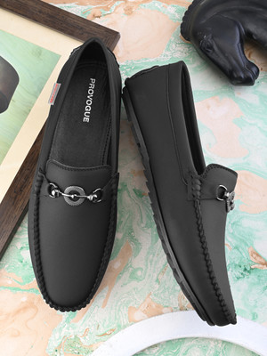 PROVOGUE Provogue Men Black Faux Leather Formal Slip On Loafers Slip On For Men(Black , 8)