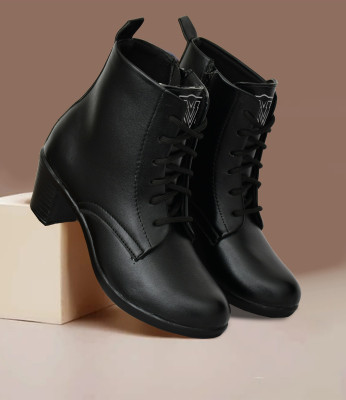 VECHLO Vechlo Synthetic Women’s Heel Boots Trendy, Lightweight & Comfortable Fit Boots For Women(Black , 7)