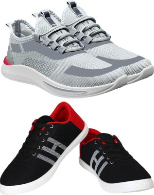 Free Kicks Combo of 2 || FK- 434 & MCW145 Trendy Running Shoes For Men(Grey, Black, Red , 6)