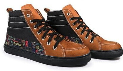 KOBSOOK Luxe Men High Ankle Sneakers for Men (Bohemian Doodle) High Tops For Men(Brown , 11)