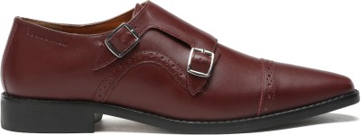 LOUIS STITCH Mens Rosewood Italian Leather Double Monk Strap Formal Slip On Shoe - UK 7 Monk Strap For Men(Maroon , 7)