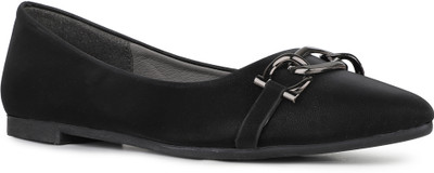Inc.5 Party Wear Solid Pointed Toe Ballerinas Bellies For Women(Black , 4)