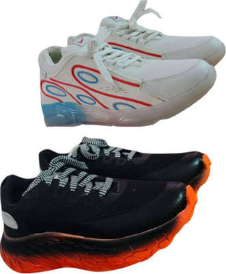 PABLO Casuals For Men(White, Black, Orange , 8)