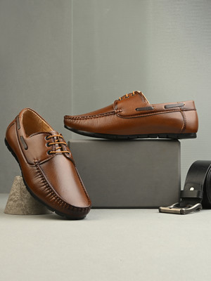 PROVOGUE Men’s Black Casual Boat Shoes – Soft Comfort Lace-Up Design Boat Shoes For Men(Tan , 9)