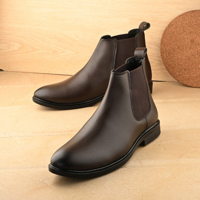 Magnolia Synthetic Leather Lightweight Comfortable Outdoor Slip On Chelsea Boots Boots For Men(Brown , 8)