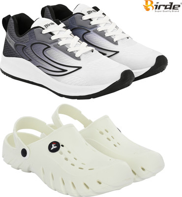 Birde Stylish Combo Pack of 2 Lightweight Walking, Running Shoes With Clogs Squash Shoes For Men(Grey, White, Off White , 10)