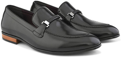 House of Pataudi Men solid formal offic wear durable slip on moccasins horsebit loafers shoes Slip On For Men(Black , 11)
