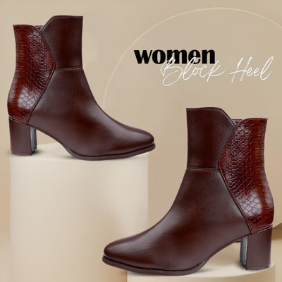 YUVRATO BAXI Women's Vegan Textured, Formal Slipon Ankle Boot & Party Wear Boot Party Wear For Women(Brown , 6.5)