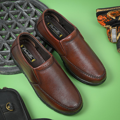 Butello Genuine Leather Formal Shoes Light|Comfort|Trendy|Premium Shoes Slip On For Men(Brown , 8)