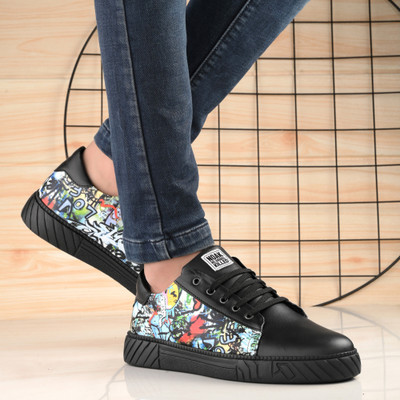 house of common Noak Black Printed Shoe Sneakers For Men(Black , 10)