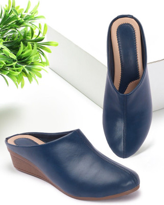 ladies hub Party Wear Fancy Mules Shoes Bellies For Women(Blue , 6)
