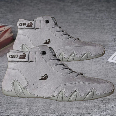 Zixer Premium Italian Heritage Suede Velcro Leather Casual Sneakers for Men's Boys Outdoors For Men(Grey , 8)