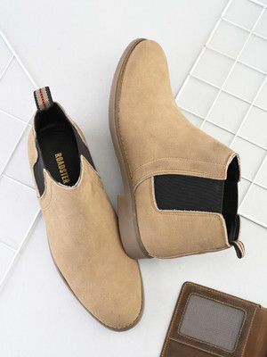 Roadster Men beige suede casual slip on high top regular comfortable chelsea boots Boots For Men(Beige , 7)