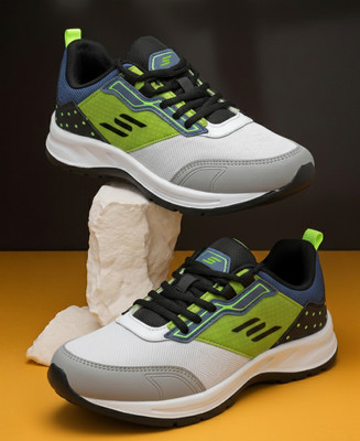 World Wear Footwear Stylish Lightweight Sports Running Shoes for Men | Breathable Comfort For Men(Grey, Green , 9)